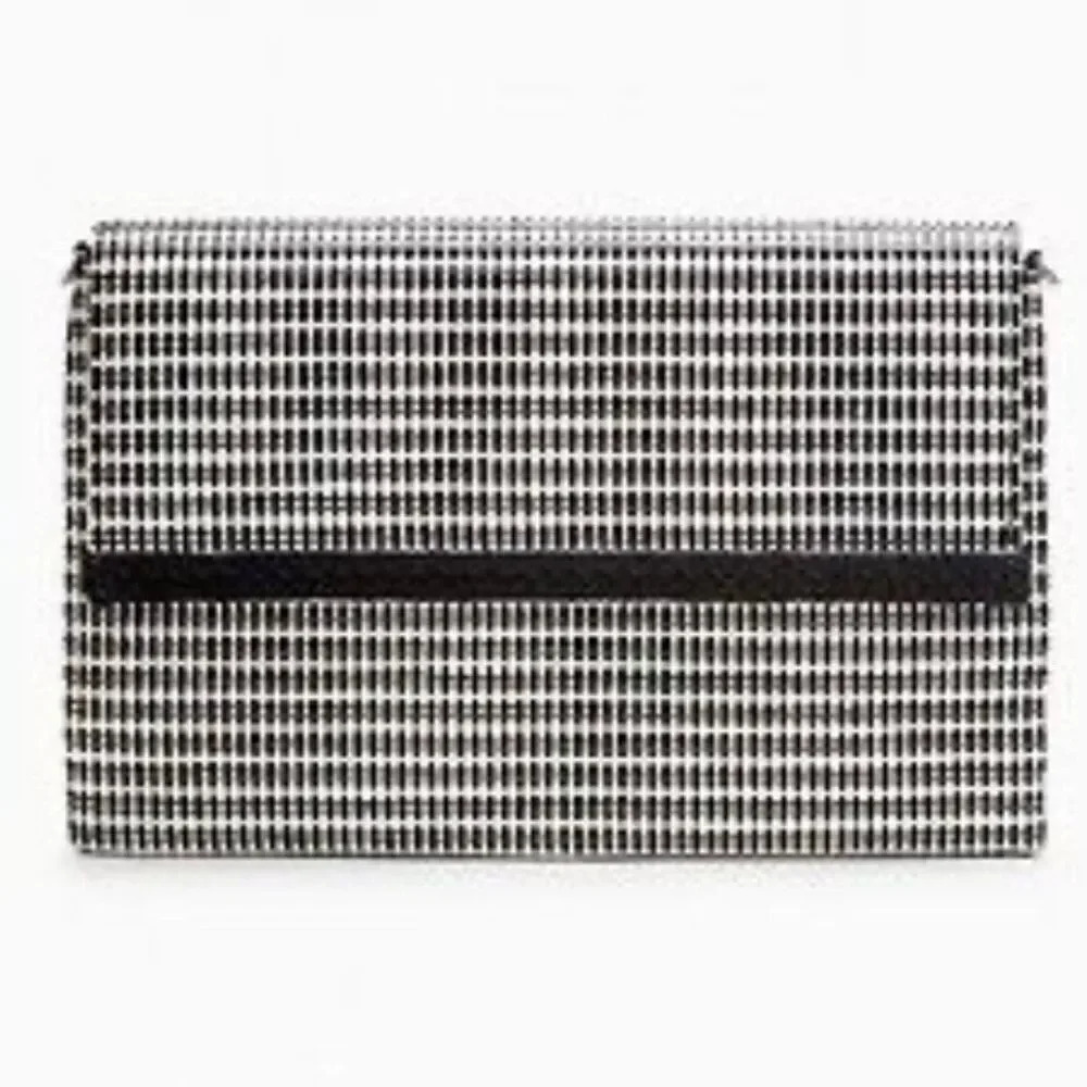STELLA & DOT | City Slim Black White Woven Raffia Coral Clutch Bag Purse | OS
